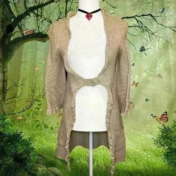 Boho Y2K Beige Knitted Cardigan By Rebecca Taylor - Picture 1 of 8